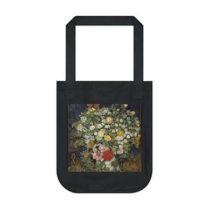 Bolso de lona con diseño de ramo de flores de Van Gogh y bolso para libros de arte floral tipo bodegón. imagen 1