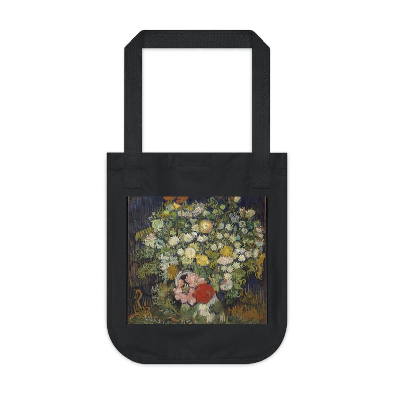 Bolso de lona con diseño de ramo de flores de Van Gogh y bolso para libros de arte floral tipo bodegón. imagen 1