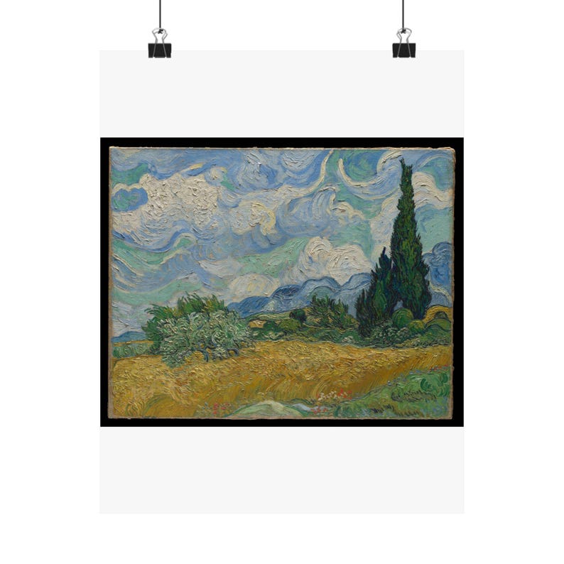 Van Gogh Wheat Field Cypresses Print, Post Impressionist Landscape Wall Decor image 1