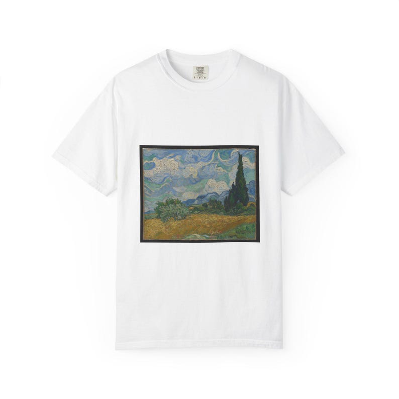 Van Gogh Wheat Field with Cypresses T-Shirt, Post Impressionist Art Tee, Comfort Colors 1717 image 1