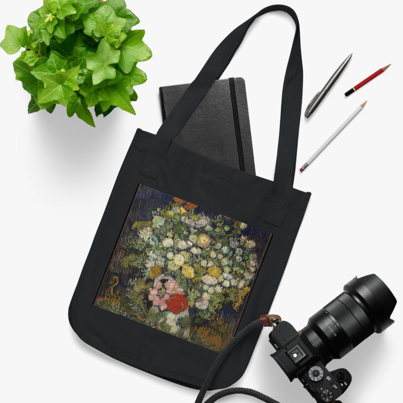 Bolso de lona con diseño de ramo de flores de Van Gogh y bolso para libros de arte floral tipo bodegón. imagen 3