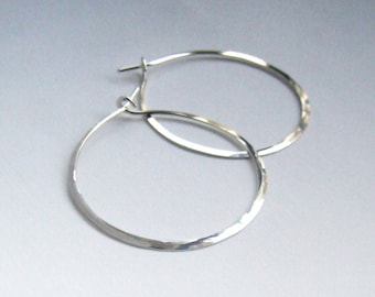Titanium Hoops 1.5" (or Niobium) - Large Eco-Friendly Artisan Silver hoop earrings hammered simple basic 36mm 35mm 18ga 20ga Made in USA