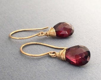 Garnet Earrings in Gold-Filled or Sterling - January Birthstone jewelry Gift, yellow or rose, bright or oxidized sterling