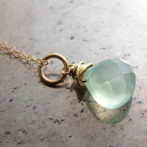 Chalcedony necklace - aqua blue mint chalcedony 14k gold-filled pendant eco-friendly bridesmaid bridal wedding birthday Gift