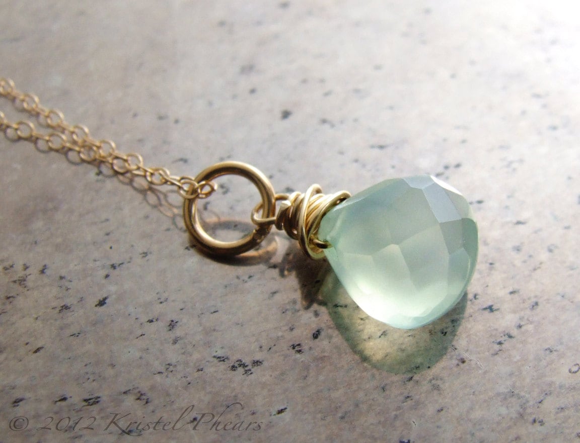Chalcedony necklace - aqua blue mint chalcedony 14k gold-filled pendant eco-friendly bridesmaid bridal wedding birthday Gift