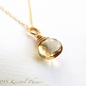 Champagne Quartz necklace gold-filled or sterling wire-wrapped solitaire pendant, eco-friendly, bridal bridesmaid bridal Gift image 2