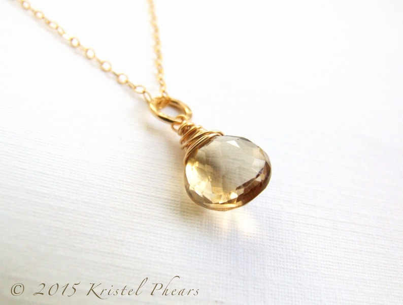 Champagne Quartz necklace gold-filled or sterling wire-wrapped solitaire pendant, eco-friendly, bridal bridesmaid bridal Gift image 2