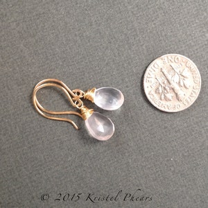 Rose Quartz Earrings Pale Pink Dangle Drop, Natural Gemstone in Gold, Rose Gold, Sterling, Titanium image 4