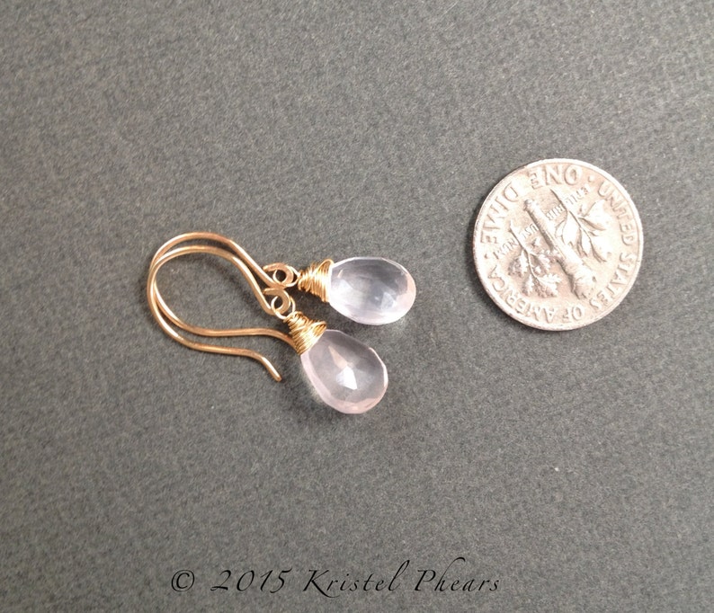 Rose Quartz Earrings Pale Pink Dangle Drop, Natural Gemstone in Gold, Rose Gold, Sterling, Titanium image 4