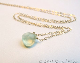 Solid 14k Gold Prehnite necklace - large natural gemstone solitaire Gift, yellow white or rose