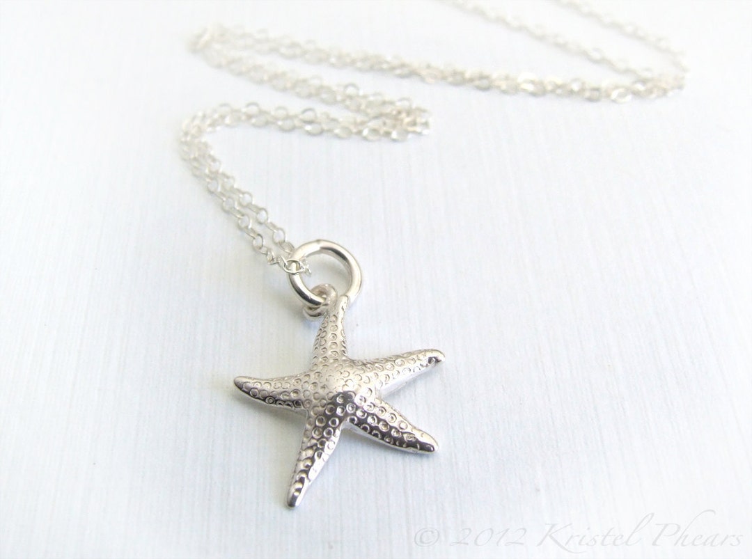 Sterling Silver Starfish Necklace Pendant Necklace 3/4, Bright or Oxidized Antiqued, Friend ...