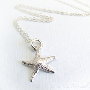 Sterling Silver Starfish Necklace - pendant necklace 3/4&quot;, bright or oxidized antiqued, friend, daughter, bridesmaid, Gift