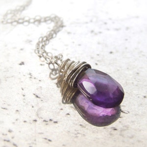 Amethyst Necklace Silver Gold - pendant necklace Eco-friendly sterling grape purple February birthday bridesmaid Birthstone Gift