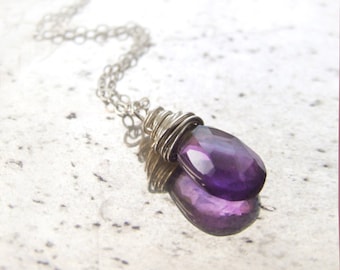 Collar de amatista en plata y oro - collar con colgante ecológico de plata de ley color uva púrpura Regalo de cumpleaños de febrero para damas de honor Piedra natal