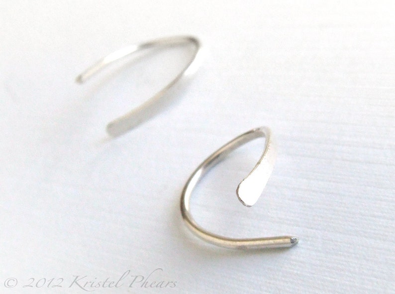 Silver Hoop Earrings open swish, Eco-Friendly recycled sterling/fine/Argentium, simple classic hand hammered dangle gift image 2