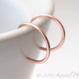 Tiny Copper Hoops - reverse hoop earrings simple classic minimalist basic lightly hammered 1/2&quot; 12mm copper or red brass Gift