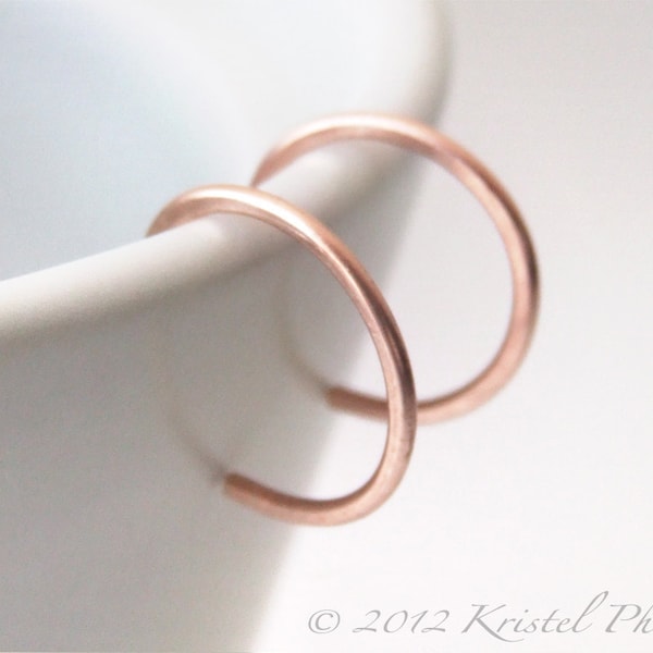 Tiny Copper Hoops - reverse hoop earrings simple classic minimalist basic lightly hammered 1/2" 12mm copper or red brass Gift