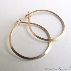 Solid Gold Hoops small hoop earrings 14k Gold simple classic basic lightly hammered 3/4 .75 18mm 20mm daughter Gift image 1