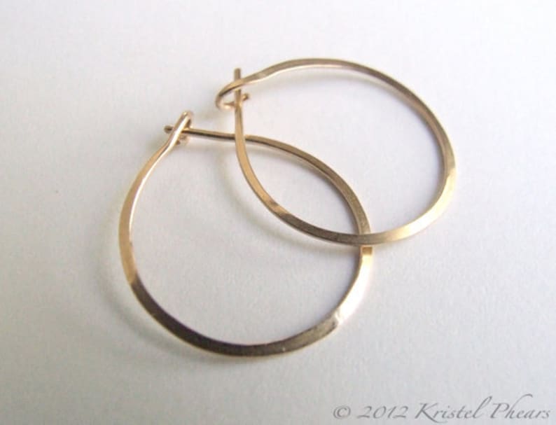 Solid Gold Hoops small hoop earrings 14k Gold simple classic basic lightly hammered 3/4 .75 18mm 20mm daughter Gift image 1