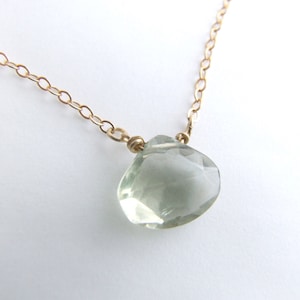 Green Amethyst necklace - Eco-friendly silver or gold green prasiolite solitaire minimal choker necklace, February birthday gift