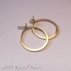 Solid Gold Hoops tiny hoop earrings 14k Gold simple classic sleeper hoops basic lightly hammered 1/2 12mm 10mm Mother Daughter Gift image 2