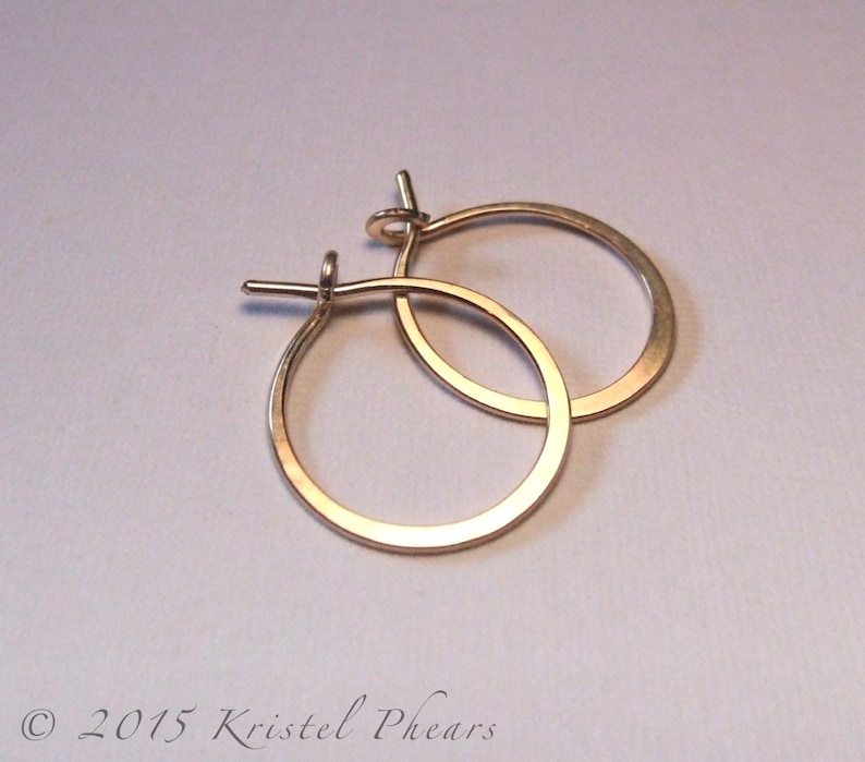 Solid Gold Hoops tiny hoop earrings 14k Gold simple classic sleeper hoops basic lightly hammered 1/2 12mm 10mm Mother Daughter Gift image 2