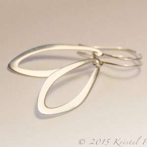 Sterling Silver Earrings - Dangle drop Modern Marquise french hook earring Gift leaf hammered oxidized antiqued blackened