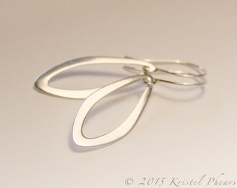 Pendientes de plata de ley - Pendientes colgantes modernos con forma de marquesa y gancho francés. Regalo con hoja martillada, oxidada y envejecida.