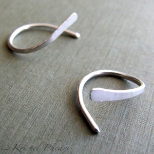 Silver Hoop Earrings open swish, Eco-Friendly recycled sterling/fine/Argentium, simple classic hand hammered dangle gift image 1