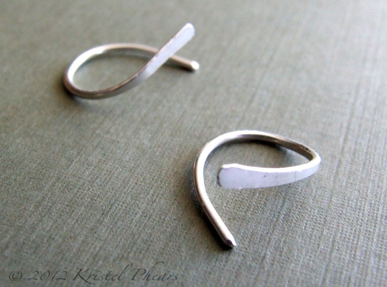 Silver Hoop Earrings open swish, Eco-Friendly recycled sterling/fine/Argentium, simple classic hand hammered dangle gift image 1