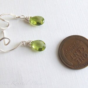 Peridot Earrings silver or gold August birthstone swirl post dangle drop apple lime green Eco-friendly bridal anniversary Gift image 3