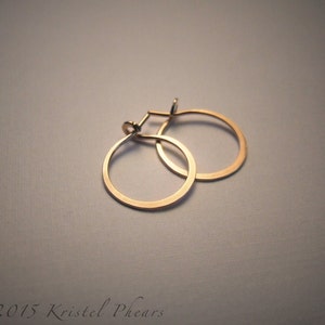 Solid Gold Hoops tiny hoop earrings 14k Gold simple classic sleeper hoops basic lightly hammered 1/2 12mm 10mm Mother Daughter Gift image 1