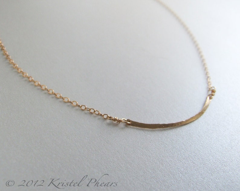 Rose Gold Bar Necklace hammered gold eco-friendly GF, simple elegant minimal original jewelry design choker, statement, bridesmaid Gift image 4