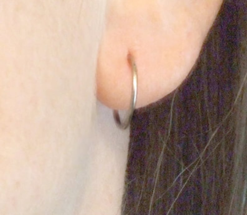 Extra Tiny Titanium or Niobium Hoops hypoallergenic gunmetal reverse hoop earrings simple modern 8mm 7mm 5/16 1/4 20ga men unisex nose image 4