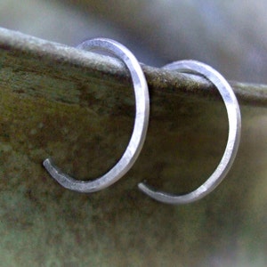 Tiny Sterling Hoops - silver hoops reverse hoop earrings eco-friendly recycled simple lightly hammered 1/2&quot; (10mm 12mm) unisex