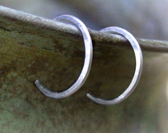 Extra Tiny Sterling Hoops - reverse hoop earrings eco-friendly recycled simple basic lightly hammered 5/16&quot; 5mm 8mm unisex gift