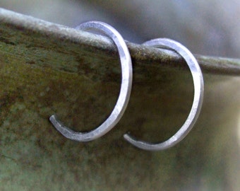 Tiny Sterling Hoops - silver hoops reverse hoop earrings eco-friendly recycled simple lightly hammered 1/2" (10mm 12mm) unisex