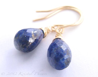 Lapis Earrings - Dangle earrings genuine lapis lazuli drop cobalt blue 14k gold-filled or sterling September Birthstone Gift