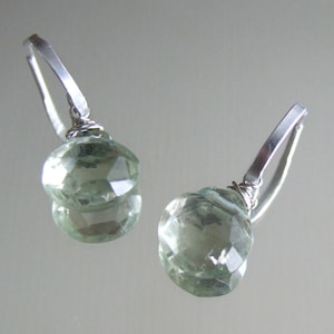 Green Amethyst earrings - sterling prasiolite half-hoop huggie post dangle drop original design birthday bridal Gift