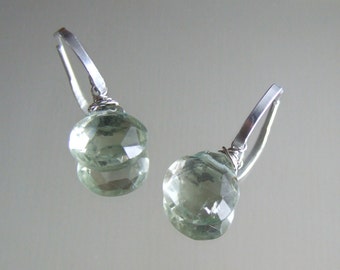 Pendientes de amatista verde - Prasiolita de plata de ley, medio aro, cierre tipo huggie, colgante, diseño original, regalo de cumpleaños o para novias