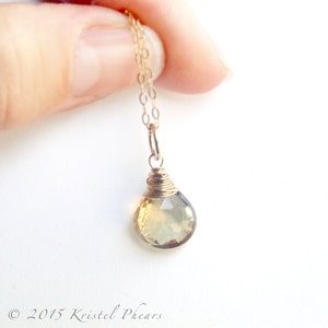 Champagne Quartz necklace gold-filled or sterling wire-wrapped solitaire pendant, eco-friendly, bridal bridesmaid bridal Gift image 3