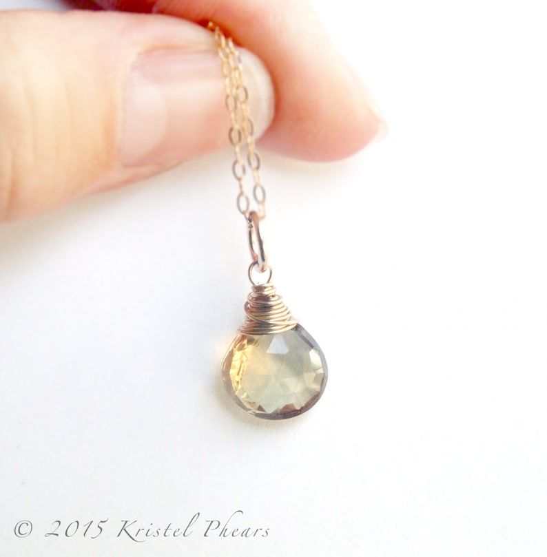 Champagne Quartz necklace gold-filled or sterling wire-wrapped solitaire pendant, eco-friendly, bridal bridesmaid bridal Gift image 3