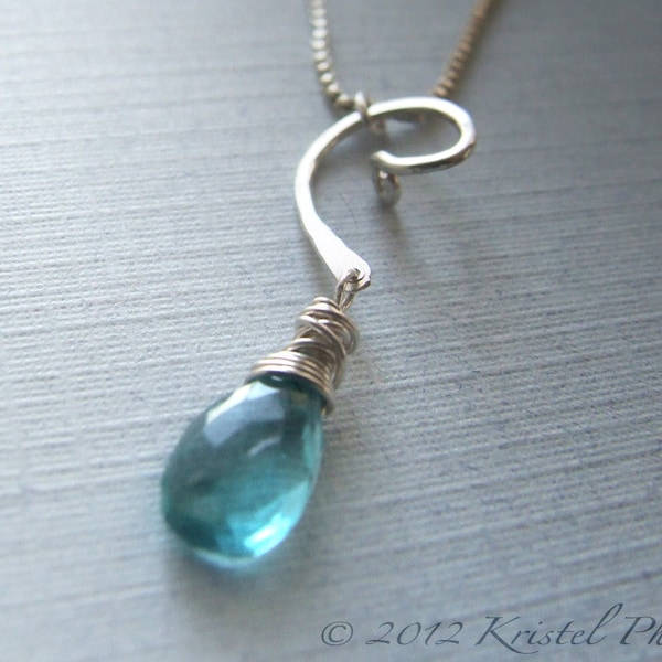 Apatite necklace sterling silver swirl - aqua blue faceted natural gemstone pendant original jewelry design bridesmaid Christmas gift