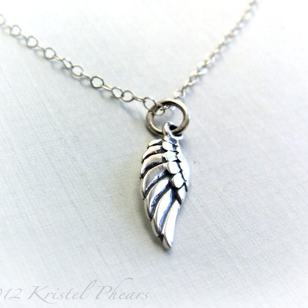 Small Wing Necklace Sterling Silver - angel wing bird wing simple dainty feminine delicate Gift