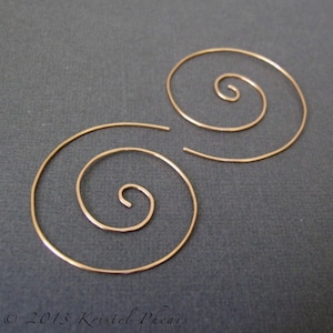 Gold Spiral Earrings 1.75&quot; - swirl earrings hoop earrings nautilus add a dangle 14k gold-filled fun hammered Eco-Friendly Gift