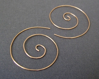 Gold Spiral Earrings 1.75" - swirl earrings hoop earrings nautilus add a dangle 14k gold-filled fun hammered Eco-Friendly Gift