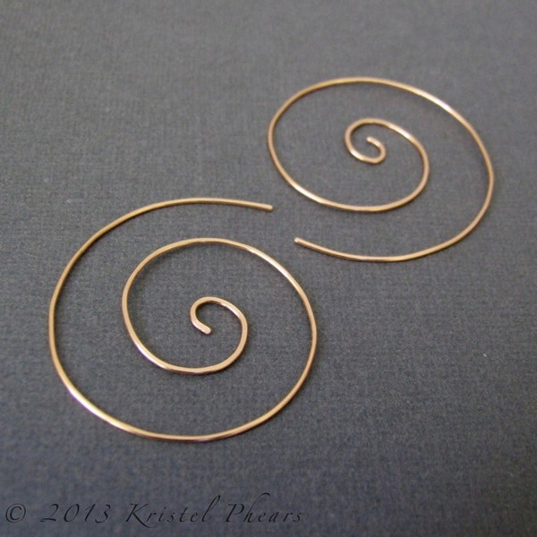 Gold Spiral Earrings 1.75" - swirl earrings hoop earrings nautilus add a dangle 14k gold-filled fun hammered Eco-Friendly Gift