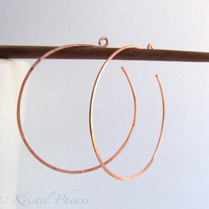 Large Copper Hoops - reverse hoop earrings simple classic minimalist basic lightly hammered 1.5" Gift