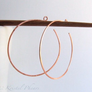 Large Copper Hoops - reverse hoop earrings simple classic minimalist basic lightly hammered 1.5&quot; Gift