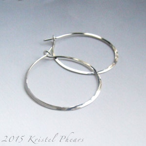 Titanium Hoops 2 or Niobium Extra Large Eco-Friendly Artisan Silver hoop earrings hammered simple basic 50mm 18ga Made in USA image 1